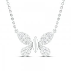 Diamond Butterfly Necklace 1/5 ct tw Round-cut Sterling Silver 18"