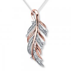 Diamond Feather Necklace 1/6 ct tw Sterling Silver/10K Gold