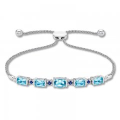 Blue Topaz/Lab-Created Sapphire Bolo Bracelet Sterling Silver