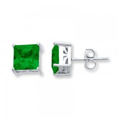 Classic Stud Earrings Lab-Created Emeralds Sterling Silver