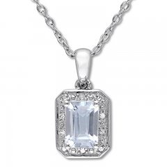 Aquamarine Necklace with Diamonds Sterling Silver