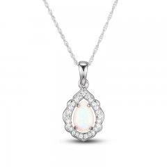 Lab-Created Opal & White Lab-Created Sapphire Necklace Sterling Silver 18"