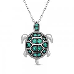 Lab-Created Emerald Turtle Necklace Sterling Silver 18"