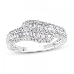 Diamond Ring 1/2 ct tw Round/Baguette-Cut 10K White Gold