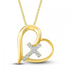 Diamond Heart/Cross Necklace 1/15 ct tw 10K Yellow Gold 18"