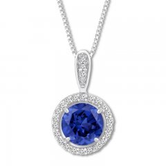 Blue & White Lab-Created Sapphire Necklace Sterling Silver