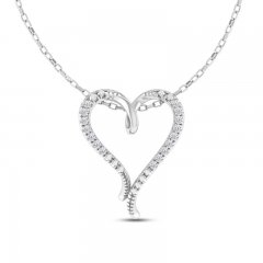 Diamond Accent Heart Necklace Round-cut Sterling Silver 18"