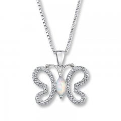 Butterfly Necklace Lab-Created Opal/Diamonds Sterling Silver