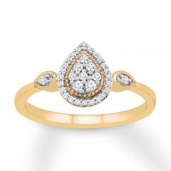 Diamond Teardrop Ring 1/6 ct tw Round-cut 10K Yellow Gold