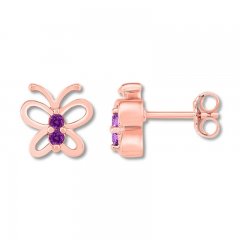 Amethyst Butterfly Earrings 10K Rose Gold