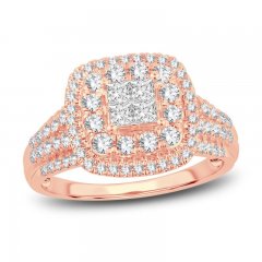 Diamond Engagement Ring 7/8 ct tw Princess/Round-Cut 14K Rose Gold