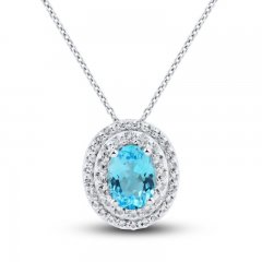 Swiss Blue Topaz & White Lab-Created Sapphire Necklace Sterling Silver 18"