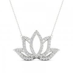 By Women For Women Diamond Lotus Necklace 1/4 ct tw Round-cut 10K White Gold 18"