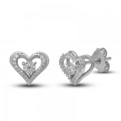 Diamond Heart Earrings 1/10 ct tw Round-cut 10K White Gold