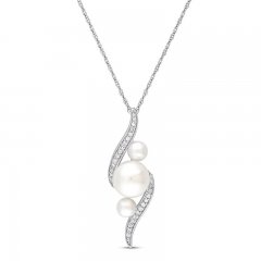 Cultured Pearl Necklace 1/8 ct tw Diamonds 10K White Gold