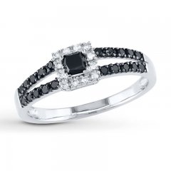 Black Diamond Ring 1/2 ct tw Princess-cut 10K White Gold