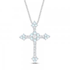 Aquamarine/Lab-Created Sapphire Cross Necklace Sterling Silver