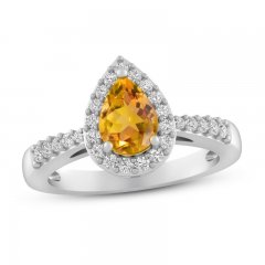 Citrine & White Lab-Created Sapphire Ring Sterling Silver