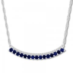 Lab-Created Sapphire Curved Bar Necklace Sterling Silver