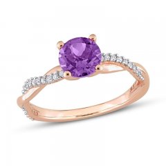 Amethyst Engagement Ring 1/6 ct tw Diamonds 14K Rose Gold