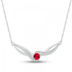 Lab-Created Ruby & White Lab-Created Sapphire Necklace Sterling Silver 18"