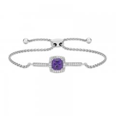 Luminous Cut Amethyst & White Topaz Bolo Bracelet Sterling Silver 8.5"