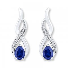 Lab-Created Sapphire 1/20 cttw Diamonds 10K White Gold Earrings