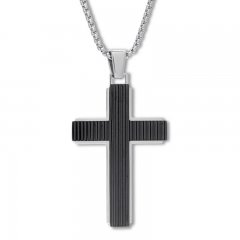 Cross Necklace Black Ion-Plated Stainless Steel 24"