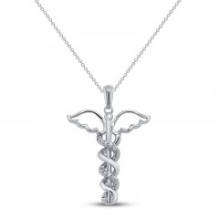 Diamond Caduceus Necklace 1/10 ct tw 10K White Gold 18"