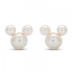 Children's Mickey Mouse Lab-Created Pearl Earrings 14K Yellow Gold