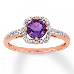 Amethyst Ring 1/8 ct tw Diamonds 10K Rose Gold