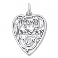 Happy Anniversary Heart Charm Sterling Silver