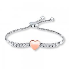 Heart Bolo Bracelet 1/20 cttw Diamonds Sterling Silver/10K Gold