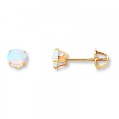 Children's Stud Earrings Lab-Created Opal 14K Yellow Gold