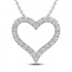 White Lab-Created Sapphire Heart Necklace Round-cut Sterling Silver 18"