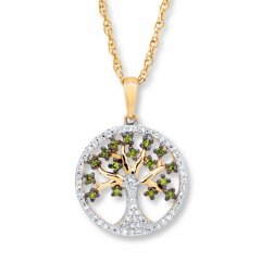 Tree Necklace 1/5 ct tw Green Diamonds 10K Yellow Gold