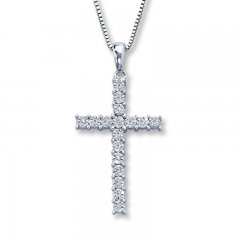 Diamond Cross Necklace 1/15 ct tw Round-cut Sterling Silver