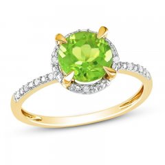 Round Peridot Ring 1/20 ct tw Diamonds 10K Yellow Gold