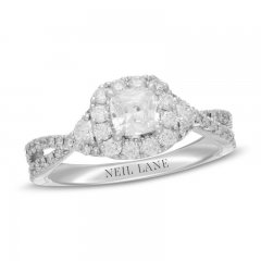 Neil Lane Diamond Engagement Ring 1-1/8 ct tw Cushion/Round 14K White Gold