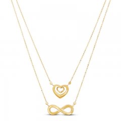 Layered Heart & Infinity Necklace 14K Yellow Gold 17"