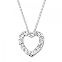 Diamond Heart Necklace 1/2 ct tw Round-cut 10K White Gold