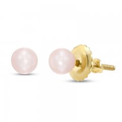 Children's Pink Cultured Pearl Earrings 14K Yellow Gold