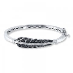 Diamond Leaf Bangle 1/20 ct tw Black/White Sterling Silver