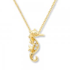 Diamond Seahorse Necklace 10K Yellow Gold