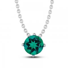 Lab-Created Emerald Solitaire Necklace Round-cut Sterling Silver 18"