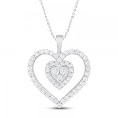 Diamond Heart Necklace 1 ct tw Round-cut 10K White Gold 19"