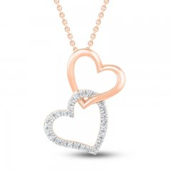 Diamond Double Heart Necklace 1/10 ct tw 10K Rose Gold 18"