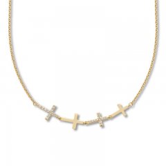 Diamond Cross Choker Necklace 1/8 ct tw 10K Yellow Gold