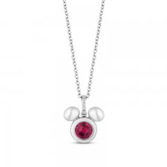 Disney Treasures Mickey Mouse Lab-Created Ruby & Diamond Necklace Sterling Silver 17"