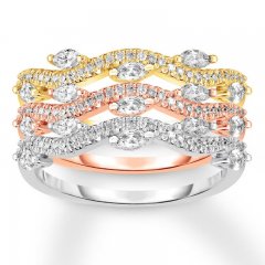 Diamond Ring Stack 1 ct tw Round/Marquise 14K Tri-Color Gold